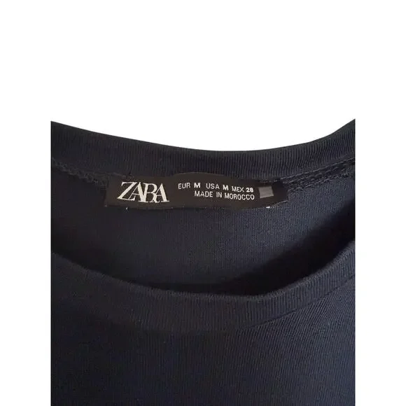 ZARA Voluminous Short Dress Navy Blue Size M 100% Cotton Minimalist Classic EUC